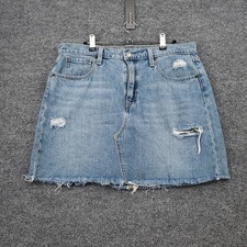 Levis Skirt Womens 32 Blue Denim Mini Distressed Medium Wash Jean Zip Fly Casual