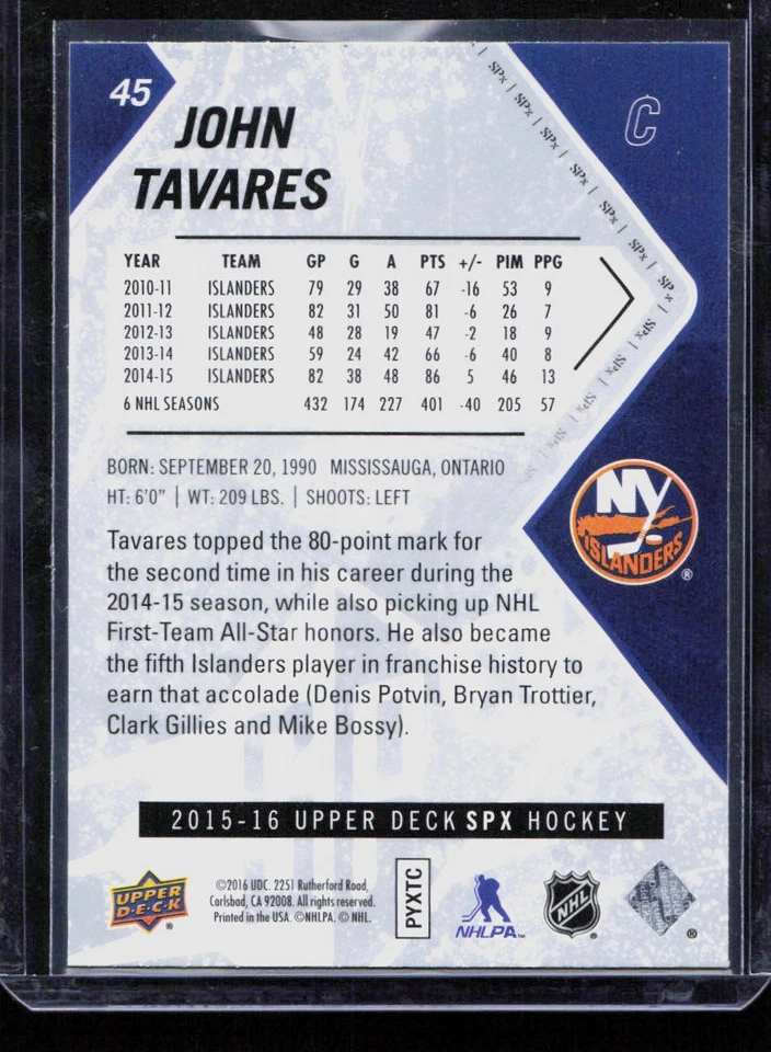 John Tavares 2015-16 SPx Hockey #45 - Image 2 of 2
