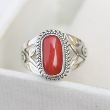 Natural Red Coral Vintage Ring With 925 Sterling Silver In All Sizes
