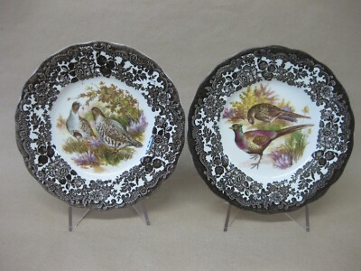 2 Vintage Palissy Spiel Serie Teller ~ Fasan & Rebhuhn ~ 7'' ~ 17,5 cm
