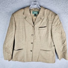 LAUREN RALPH LAUREN Women Wool Soft Blazer Jacket Pockets Houndstooth Size 16
