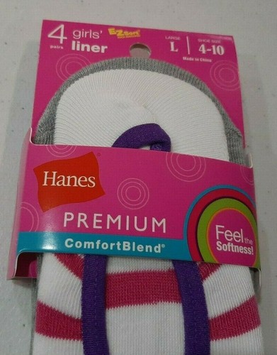 Hanes Girl's 4 Pair Premium ComfortBlend Liner Socks Size Large 4-10 - Picture 2 of 9
