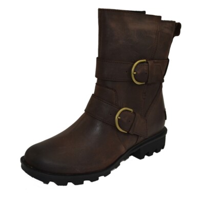 Sorel Phoenix Moto Damen Leder Boots Stiefel Stiefeletten Waterproof Schuhe Brau