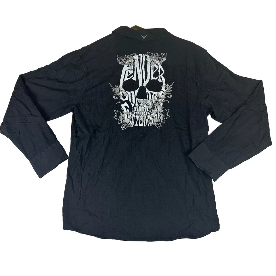 Camisa Fender Guitarra Rock & Roll Religion Negra Calavera Abotonada Talla XL Foto 2 de 4