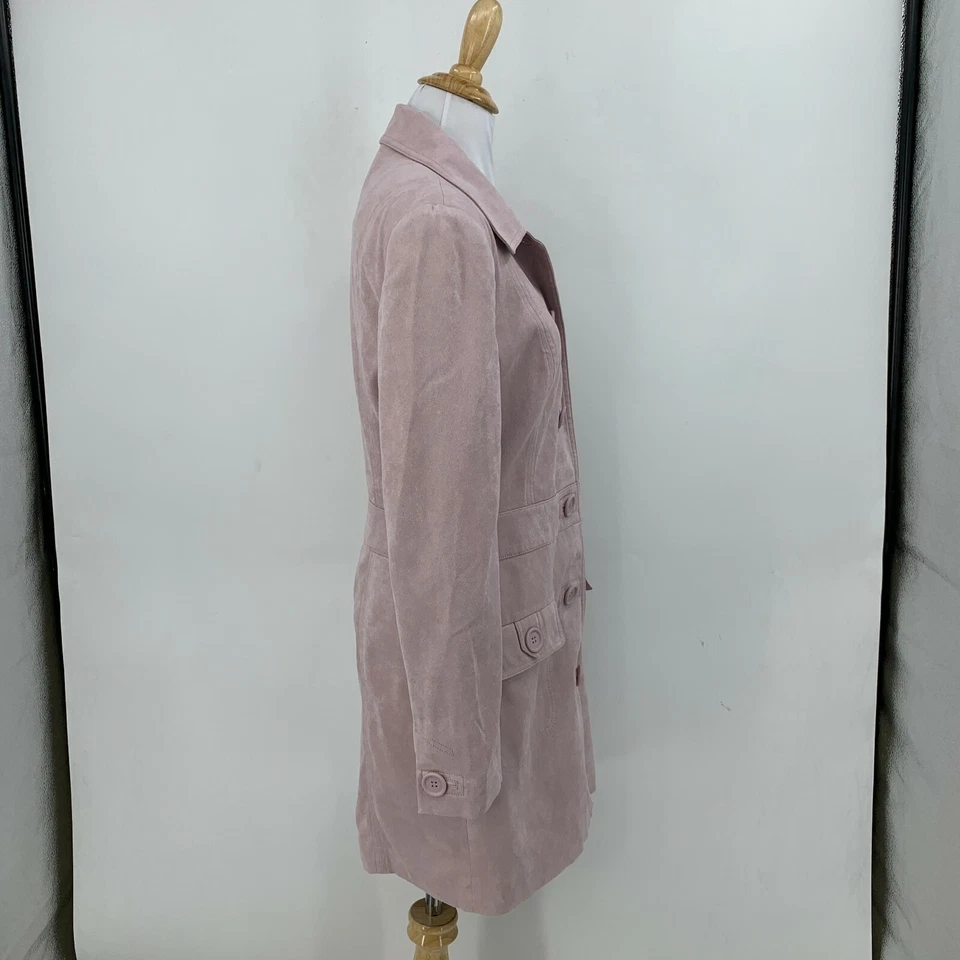 Próximo Abrigo de Cuero Sintético para Mujer 8 Peonía Cuello Muesca Largo Medio Botones Grandes Blazer Foto 4 de 4