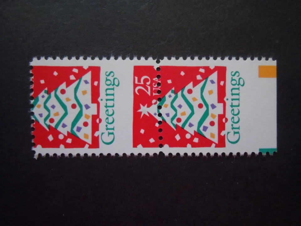 #2515 1990 Christmas Tree EFO Major Error Misperforated MNH OG VF  - Image 2 of 3