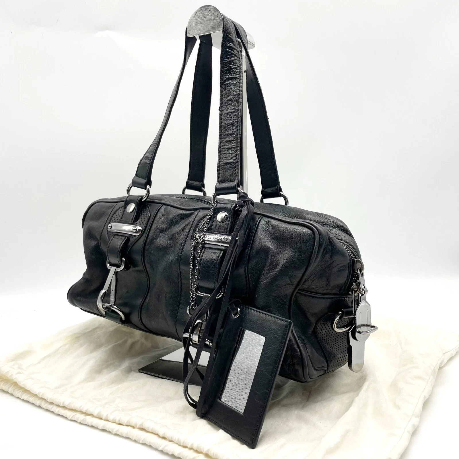 Borsa a mano BALENCIAGA The Editors Boston in pelle nera 159703 Y2K autentica