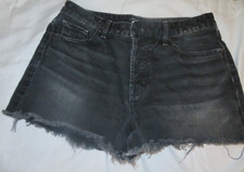J Brand Black Denim Cut Off Raw Fringe Hem Shorts Size 28 Hidden Button Fly