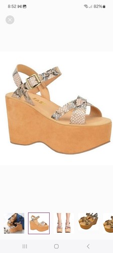 Kork-Ease x Free People Elysse Tan Suede Platform Sandals Snakeskin Size 9 - Picture 4 of 10