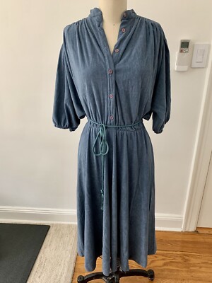 blue terry cloth dress VTG TRACY GREY BELL SLVS WITH TASSEL TIE LONG SMALL This French Terry garment