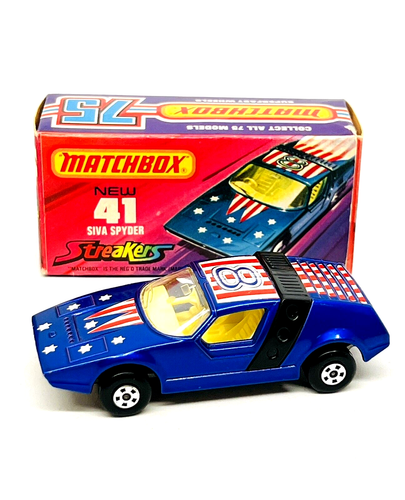 Matchbox Lesney "Streakers" 41 Siva Spyder in dark blue, mib!