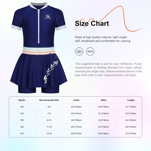 Girls Swimwear UPF 50+ Rash Guard Sport Swimsuit Jumpsuit Swimming Skirted Pool - Picture 7 of 22