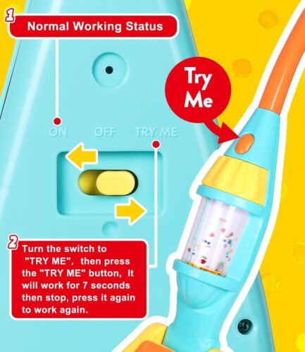 Kids Vacuum Cleaner Toy, with Light & Sounds Effects & Whirling Stars, Yellow - Picture 5 of 6