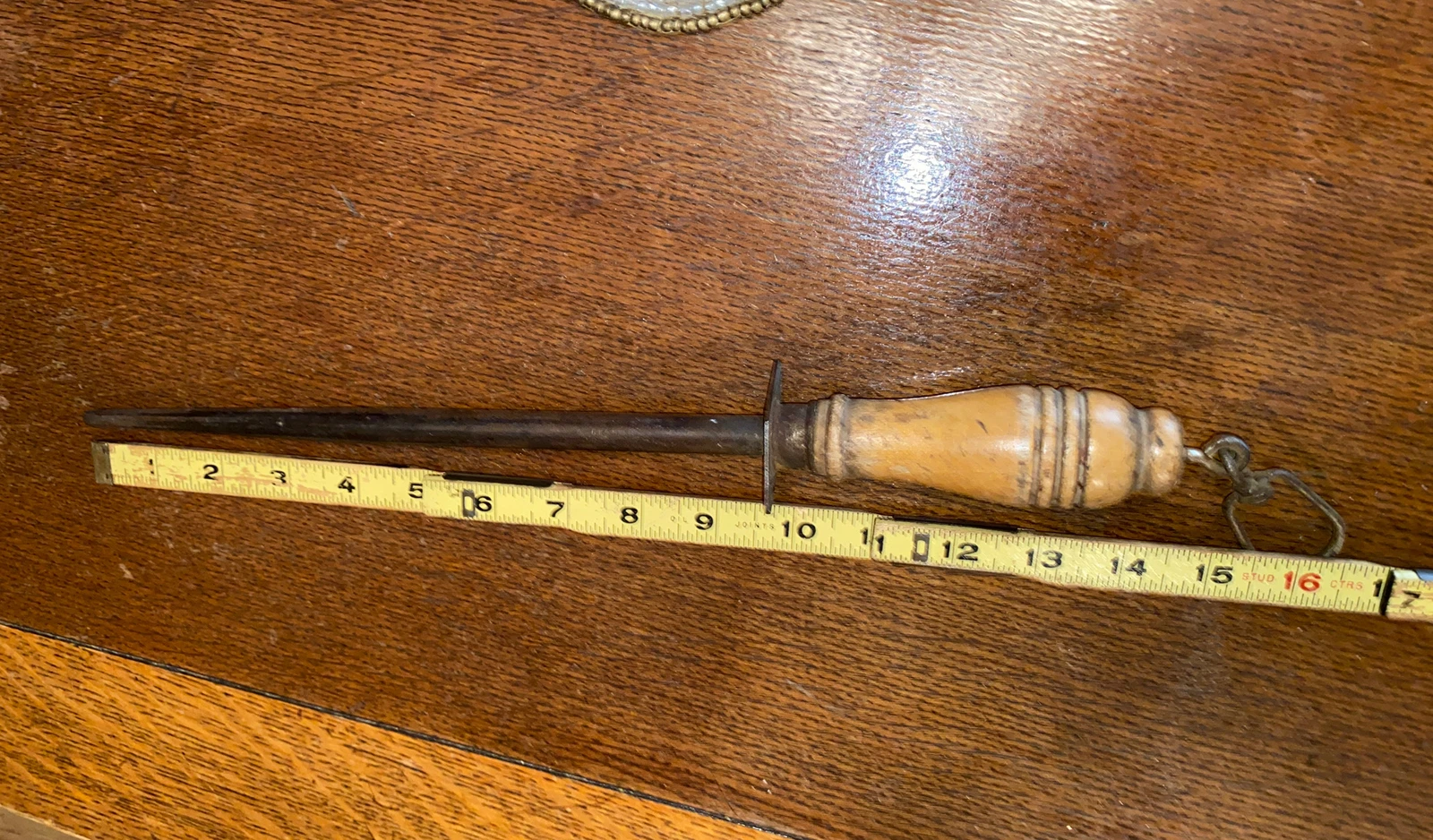 Antique Vintage Knife Sharpener Honing Steel Rod Wood Handle Swivel Mount Hook