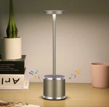 Rechargeable Table Lamp With Speaker, Cordless Led Lamp With 3 Color Dimmable