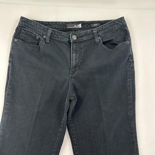Seven7 Sz 12 Women Studio Flare Leg Mid Waist Short Minimalist Black Denim Jeans - Picture 3 of 11