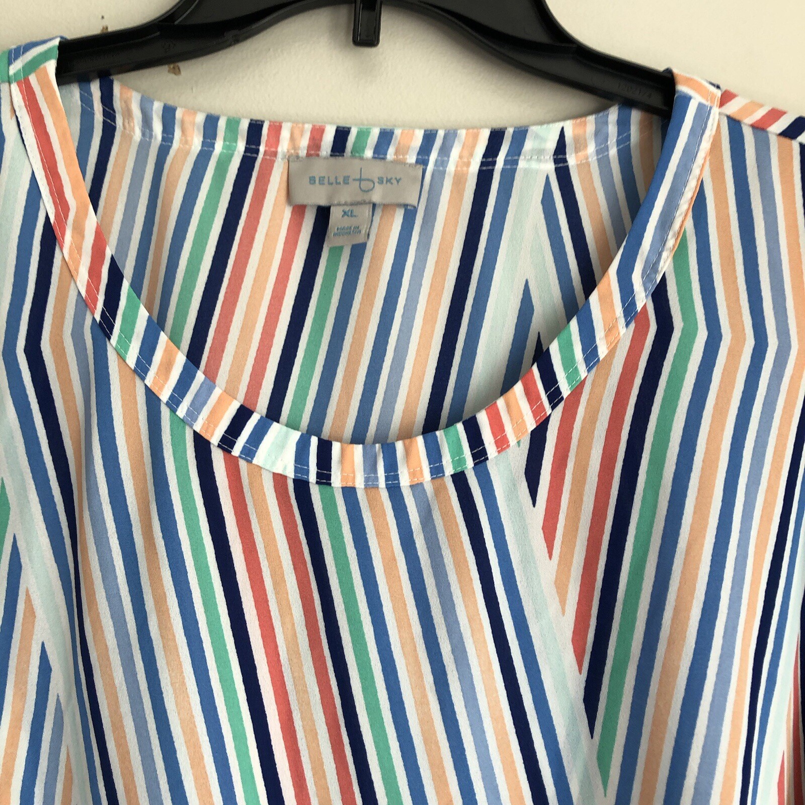 Belle Sky Sz XL Striped Long Sleeve Tie Front Blouse