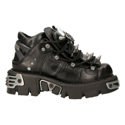 New Rock 110-S1 Unisex Black 100% Leather Rock Goth Emo Stud Low
