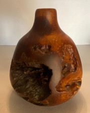 Vintage Handcrafted Rustic Art Piece Turned Burl Wood Vase 5.5" H
