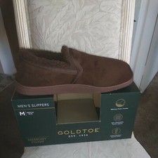 AUTHENTIC "GOLDTOE " MEN'S BROWN FAUX SUEDE INDOOR/OUTDOOR SLIPPERS M 8-9
