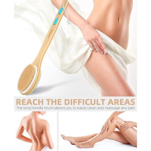 Shower Brush with Soft and Hard Bristle Bath Double Sided Long Handle Back Brush - Picture 3 of 7