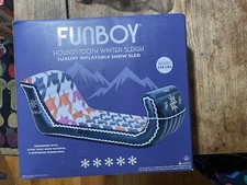 FUNBOY Winter Fun Inflatable Sleigh Snow Sled, Single, Houndstooth Holds 250 Lbs