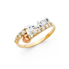 Ioka - 14K Tri Color Solid Gold Cubic Zirconia CZ Te Amo Heart Ring