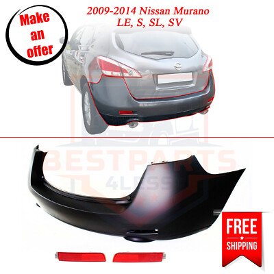 Rear Bumper Cover & Bumper Reflectors Kit 3 PC for 2009-2014 Nissan Murano LE/SL