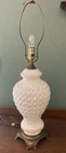 Iridescent Milk Glass Diamond Quilted Large Table Lamp Vintage Glowing Base