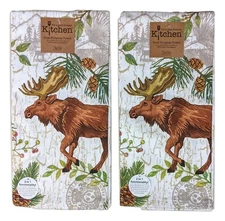 Set of 2 Pinecone Trails MOOSE Terry Kitchen Towels by Kay Dee Designs