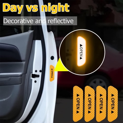 4PCS Auto Car Door Open Sticker Reflective Tape Safety Warning Decal Accessories - Picture 4 of 24