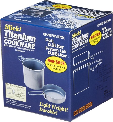 Evernew Titanium Ti NS Non-Stick Deep Pot 900ml w/Fry Pan Lid & Handles ECA402 - 第 6/6 張圖片