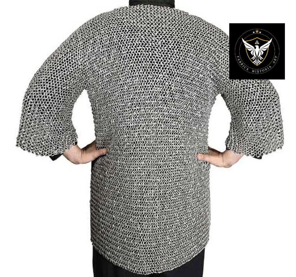 Camisa Plana Remachada Con Guerrero Plana 9 mm Cota de Malla Media Manga Camisa Hubergion Foto 3 de 4
