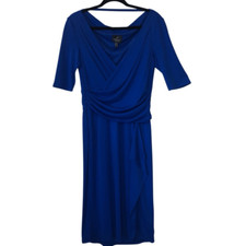Adrianna Papell Royal Blue Draped, Ruched, Faux Wrap Sheath Dress Size 10