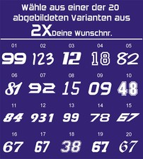 2x Startnummer Zahlen Aufkleber Motorrad Ralley Quad Höhe von 10 bis 20 cm