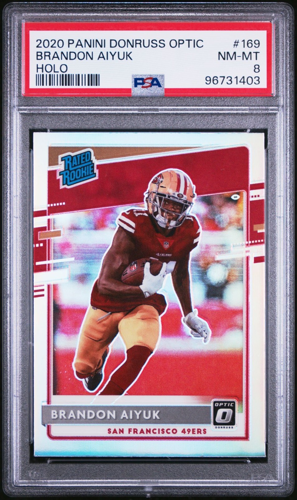 2020 PANINI DONRUSS OPTIC HOLO PRIZM #169 BRANDON AIYUK RC RATED ROOKIE PSA 8