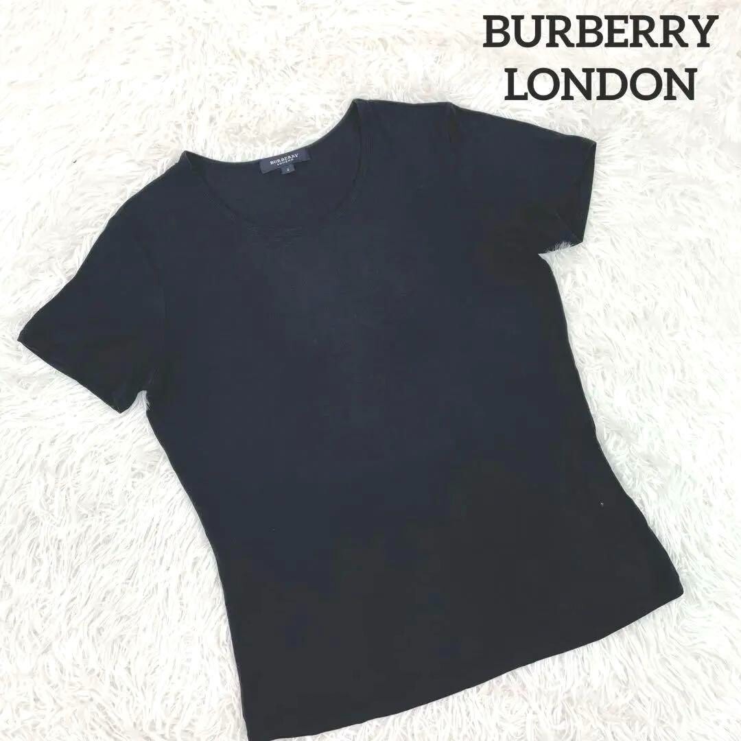 Burberry London Short Sleeve T-Shirt Tops Black Rayon Japan Women Size 2 Used