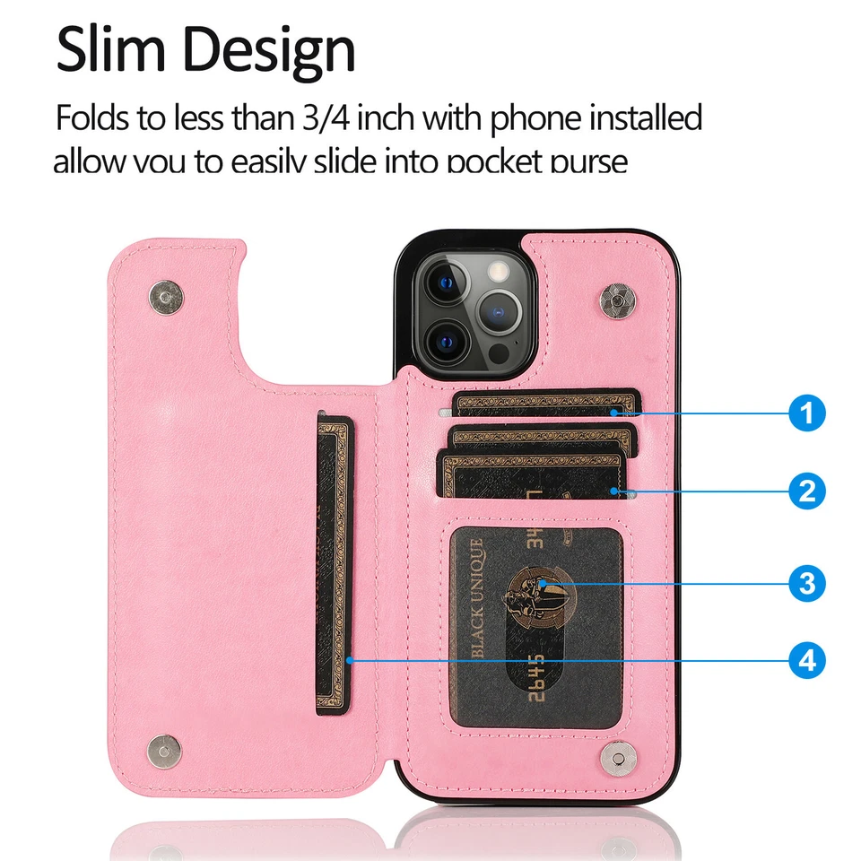 Capa carteira cartão de couro feminina para iPhone 17 Air 16 15 14 13 Pro Max flor - Imagem 4 de 4