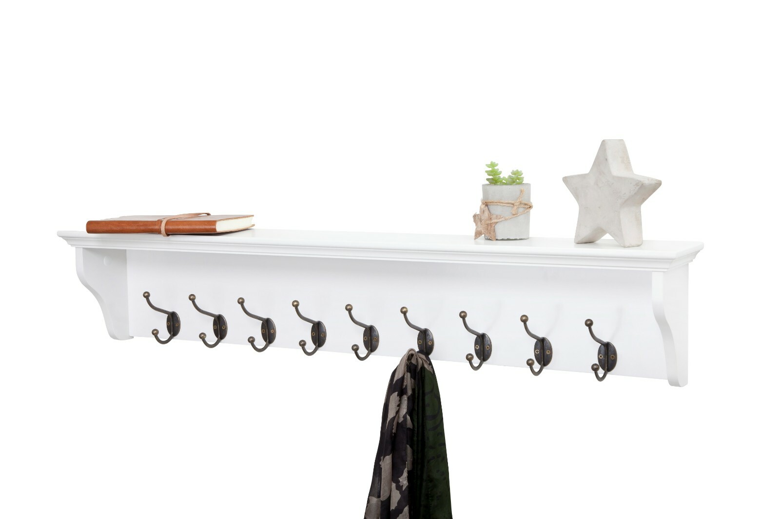 Coat Rack Richmond Wallmounted with Storage Shelf + 9 Double Hooks