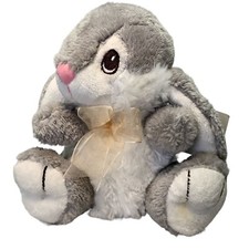 Dan Dee Collectors Choice 7in Bunny Bow Sewn Eyes Floppy Ears Gray White