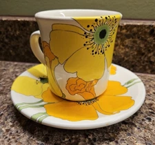 ONE (1) METLOX Poppy Trail Cup & Saucer Wild Poppy Yellow Orange Vintage Retro