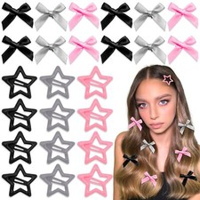 Star Hair Clips 24PCS Rose Red Small Hair Bows Non-Slip Mini Bow Clips Metal ...