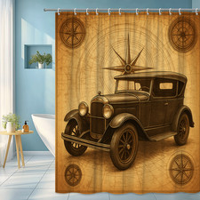 Vintage Car Shower Curtain - Classic Black Design for Home Decor
