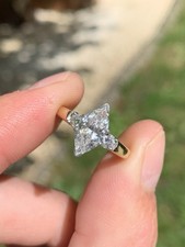14ct gold 1.5ct marquise cut diamond & round cut Diamond 3 Stone Ring 3.3 Grams