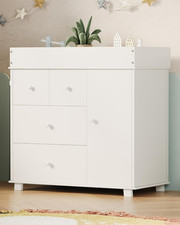 Modern Baby Changing Table Dresser with 5 Drawers and Open Storage, White