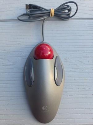 Logitech Trackman Trackball T-BC21 USB Mouse Gray Computer Accessory Tested