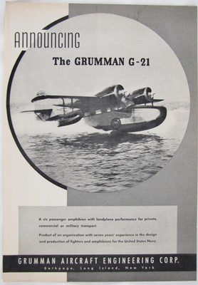 Vintage 1937 Grumman G-21 Goose Airplane Plane Print Ad