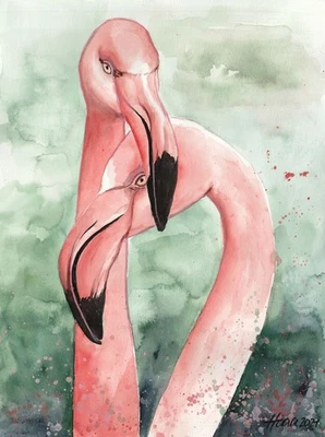 Original Aquarell, Flamingos, Vögel , Tierbilder, Kunst - Bild 1 von 2