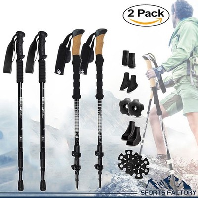  2X Aluminum Trekking Poles Walking Hiking Stick Adjustable Antishock Alpenstock