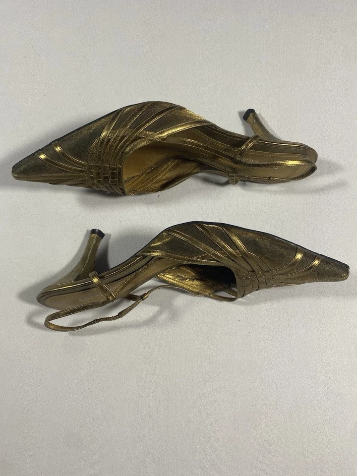 Enzo Angiolini Vintage Couro Bronze Salto Gatinho Estilingue Traseiro Tamanho 7.5 - Imagem 3 de 4